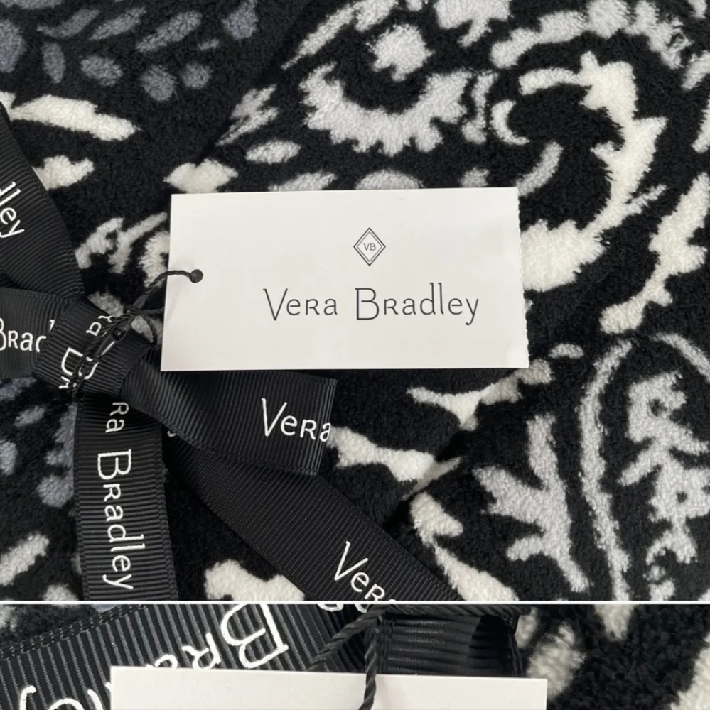 Vera Bradley Black & White Paisley Plush Throw 80x50 with Matching Tote NWT